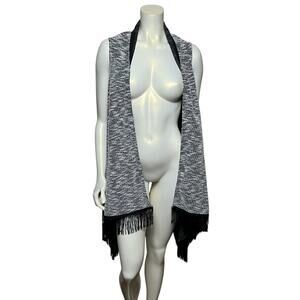 Jessica Simpson Fringe Open Front Cardigan 2X Black & White Knit, Soft Stylish